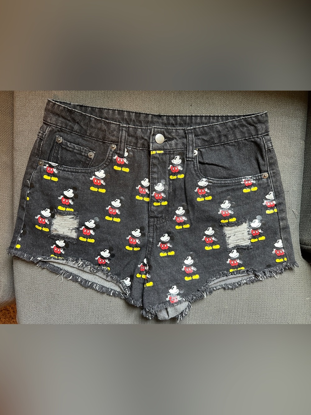 Disney x Forever 21 Mickey Mouse Distressed Black Denim Shorts